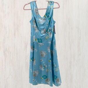 Pendleton Silk Cotton Blue Floral Dress 6 Petite Sleeveless Lined Easter Midi